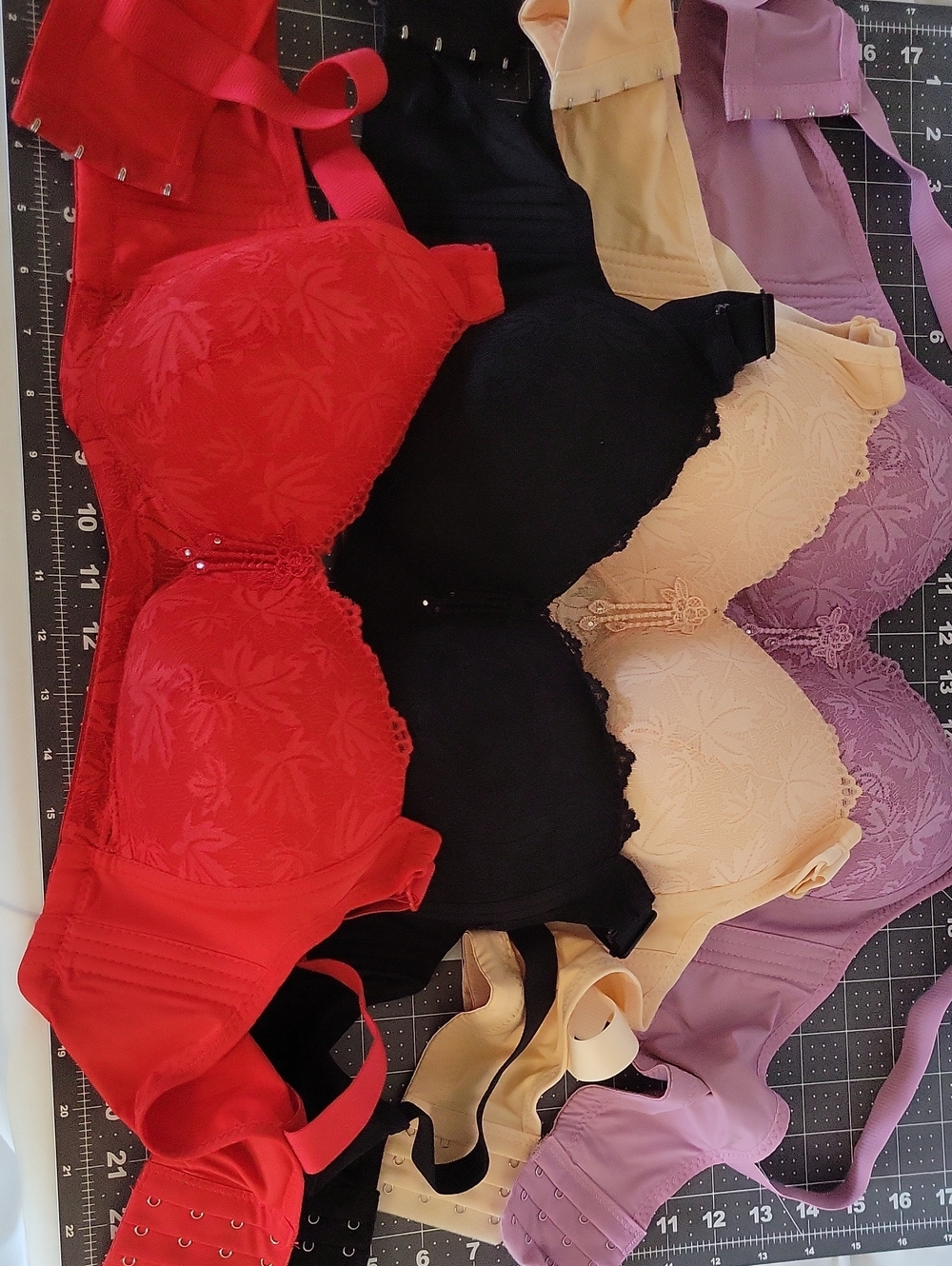 4 Women’s Lace T-Shirt Bra - Red, Black, Cream, Lavender